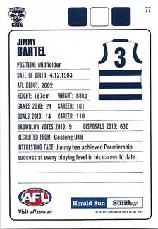 2011 Herald Sun AFL  #77 James Bartel Back